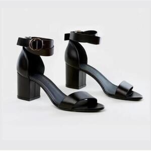 JENNI KAYNE - Black Leather Strap Block Heels Sandals - Size 39 EU 9 US